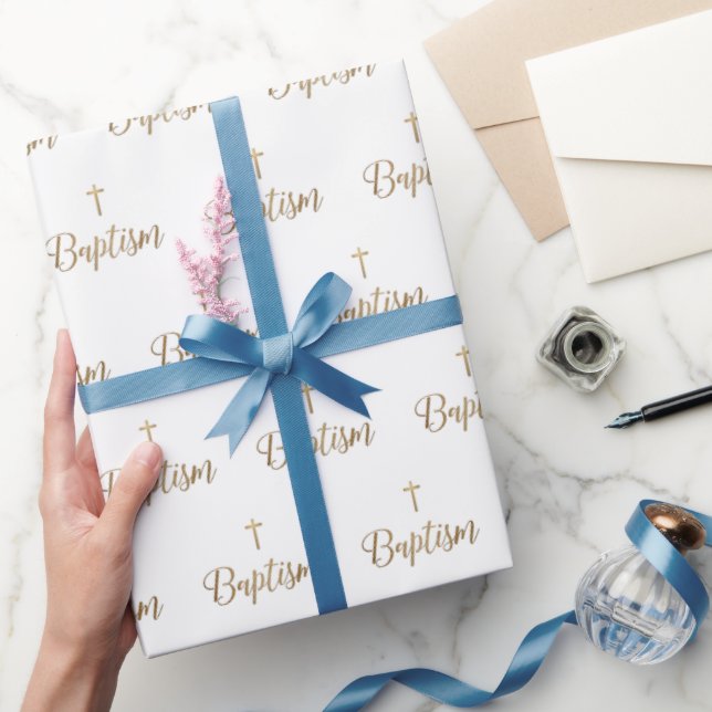 Gold Cross Baptism Repeat pattern Christian Wrapping Paper (Gifting)