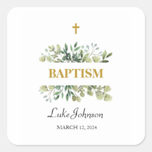 Gold Cross Baptism Square Sticker