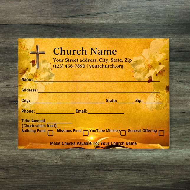 Gold Cross Bible Church floral Tithe Offering Envelope (Gold Cross Bible Church floral Tithe Offering Envelope)