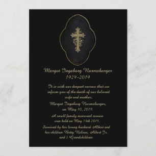 Gold Cross Black Death Announcement Card