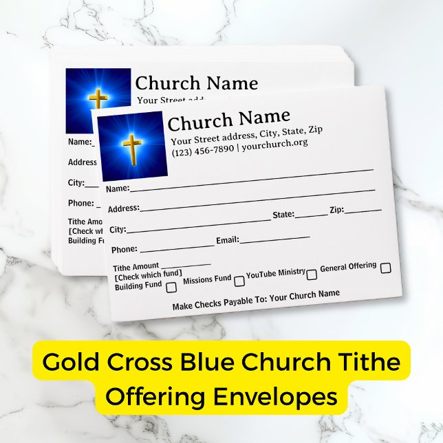 Gold Cross Blue Church Tithe Offering Envelope (Gold Cross Blue Church Tithe Offering Envelope Template)