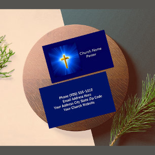 Gold Cross Blue Sky Church Pastor Business Cards
