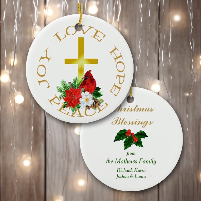 Gold Cross Cardinal Bouquet Ceramic Tree Decoration (Creator Uploaded)