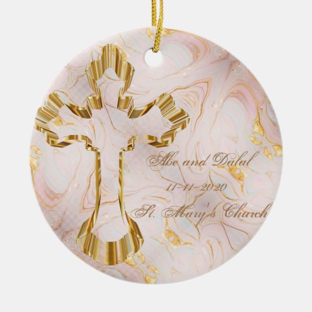 Gold Cross Ceramic Tree Decoration (Front)