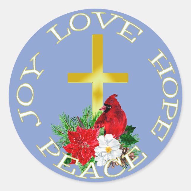 Gold Cross Christmas Bouquet Classic Round Sticker (Front)