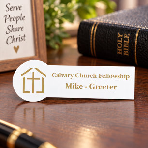 Gold Cross Church Greeter Usher Name Tag