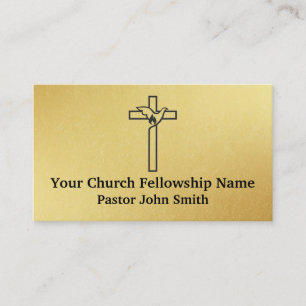 Gold Cross Dove Church Pastor Business Cards