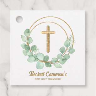 Gold Cross Eucalyptus Communion Favour Tags
