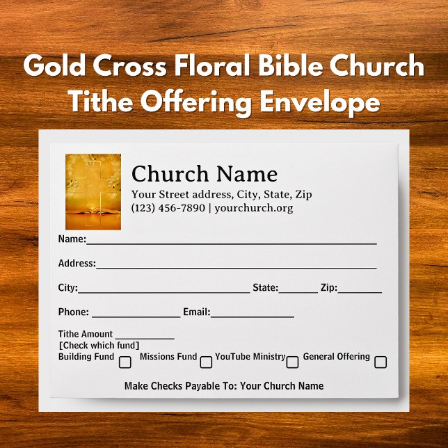Gold Cross floral Bible Church Tithe Offering Envelope (Gold Cross floral Bible Church Tithe Offering Envelope
)
