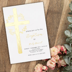 Gold Cross Floral Wreath Greenery Simple Baptism