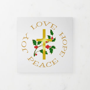 Gold Cross Holly Christmas Photo Template