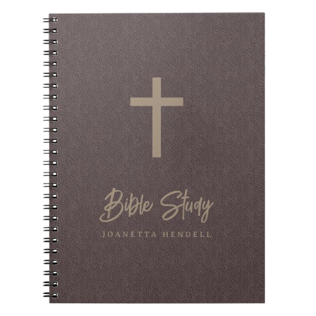 Gold Cross Light Brown Leather Look Bible Study Notebook (Front)