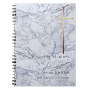 Gold Cross Marble 2 Funeral Memorial Guest Book