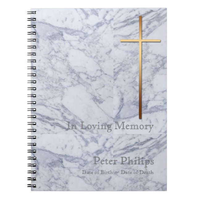 Gold Cross Marble 2 Funeral Memorial Guest Book (Front)