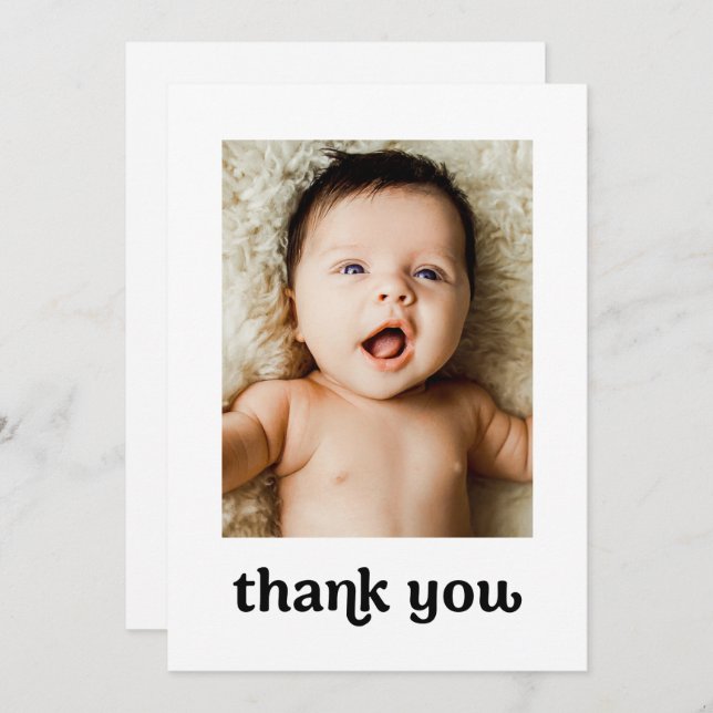 Gold cross Modern 2 Baby Photos Simple Baptism Thank You Card (Front/Back)