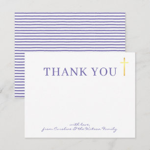 GOLD CROSS modern holy baptism purple thank you Invitation