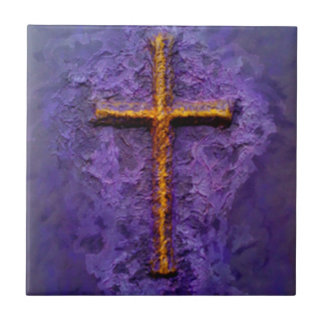 Gold cross on purple tile