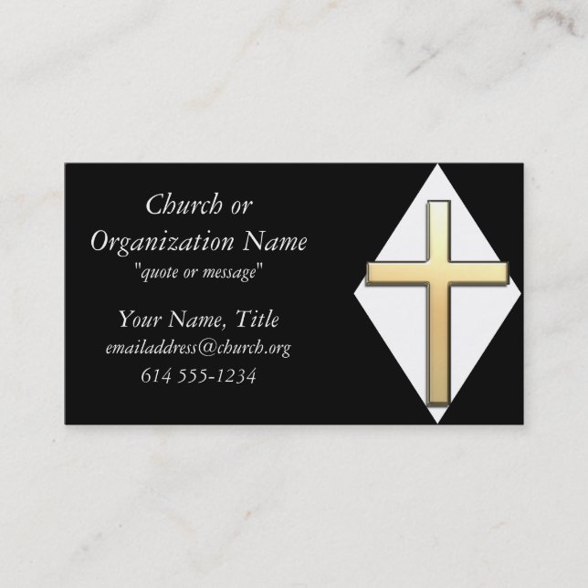 Gold Cross on White/Black Business Cards (Front)