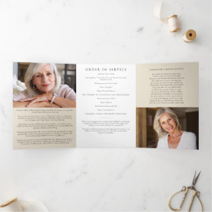 Gold Cross Photo 6-Page Memorial Order of Service  Tri-Fold Invitation