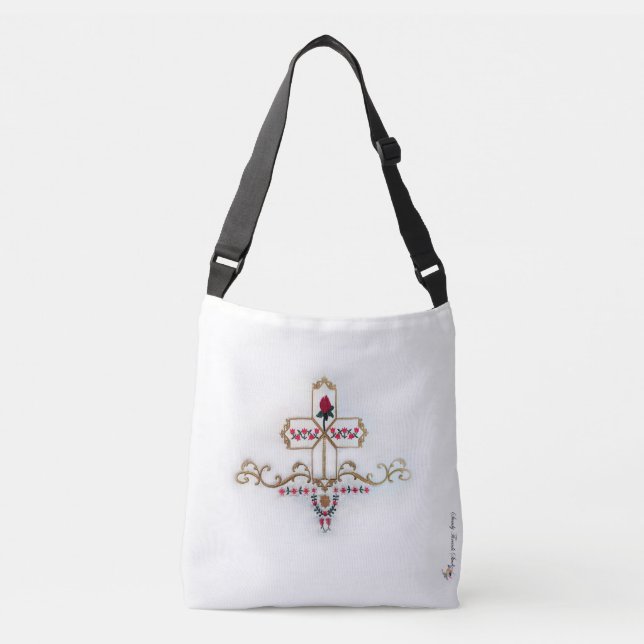Gold Cross & Red Rose Crossbody Bag (Medium) (Front)