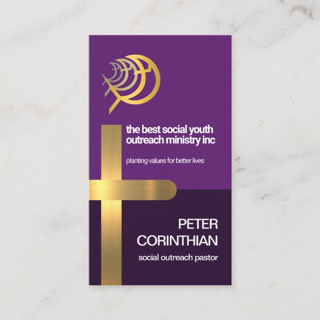 Gold Cross Religious Ichthus Fish Ministry Pastor Business Card (Front)