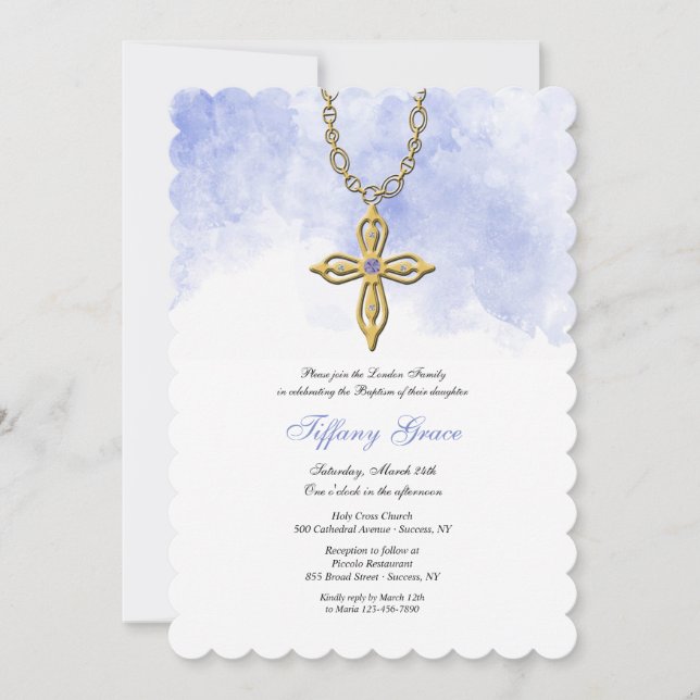 Gold Cross Religious Invitation (Front)