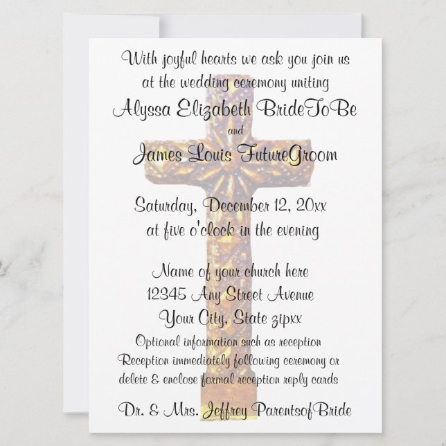 Gold Cross Religious Wedding Invitation (Front)