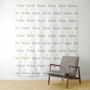 Gold Cross Repeat pattern Christian Baptism Tapestry