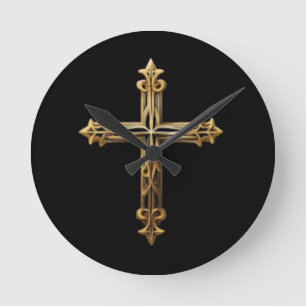 Gold Cross Round Clock
