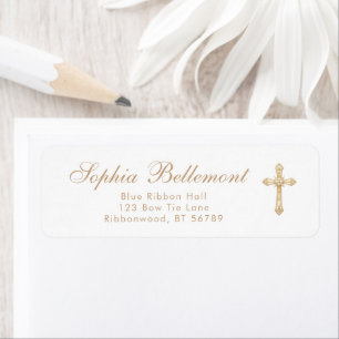 Gold Cross Simple Religious Baptism Return Address
