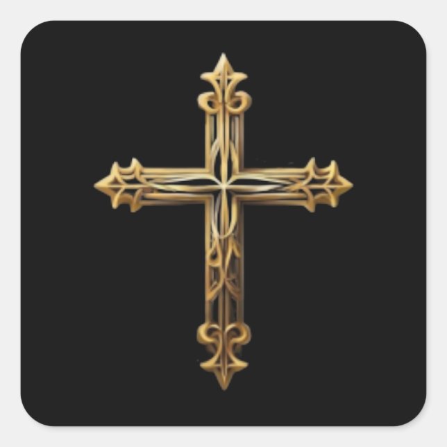Gold Cross Square Sticker (Front)