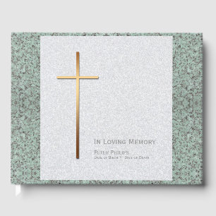 Gold Cross Stone 2 Funeral Memorial Guest Book