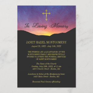 Gold Cross & Sunrise - Funeral Service Invitation