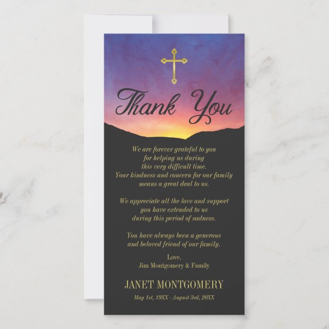 Gold Cross & Sunrise - Sympathy Thank You (Front)
