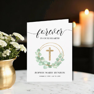Gold Cross Sympathy Funeral Memorial Eucalyptus Thank You Card
