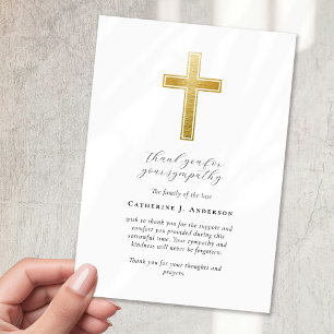 Gold Cross Sympathy Funeral Memorial Thank You Card