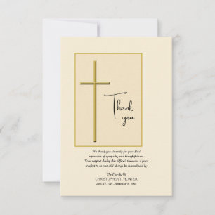 Gold Cross Sympathy Thank You Card