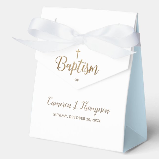 Gold Cross Thank You White Blue Baptism  Favour Box (Front)
