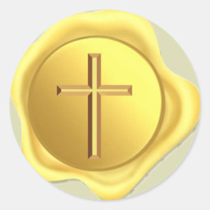 Gold Cross Wax Seal classic round sticker