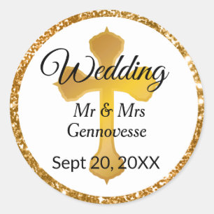 Gold Cross Wedding Favour Stickers Glitter