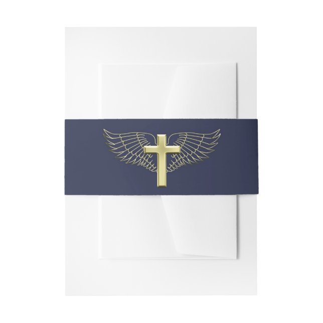 Gold Cross Wing Invitation Belly Band (Front Example)