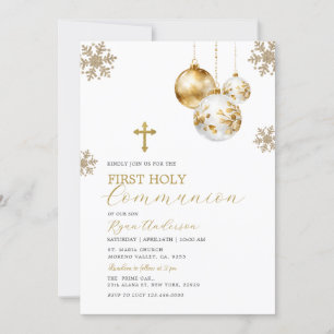Gold Cross Winter Christmas First Holy Communion Invitation