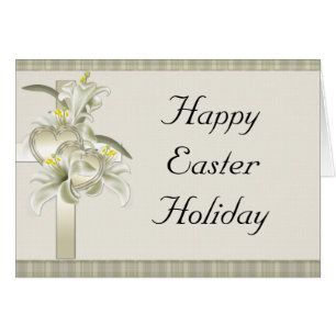 Gold Cross with Flowers Easter Greeting Card