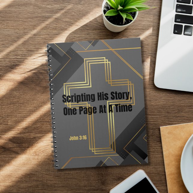 Gold Cross with Grey Modern Design - John 3:16 Notebook (Creator Uploaded)