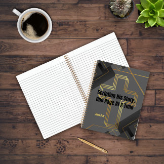 Gold Cross with Grey Modern Design John 3:16 Notebook