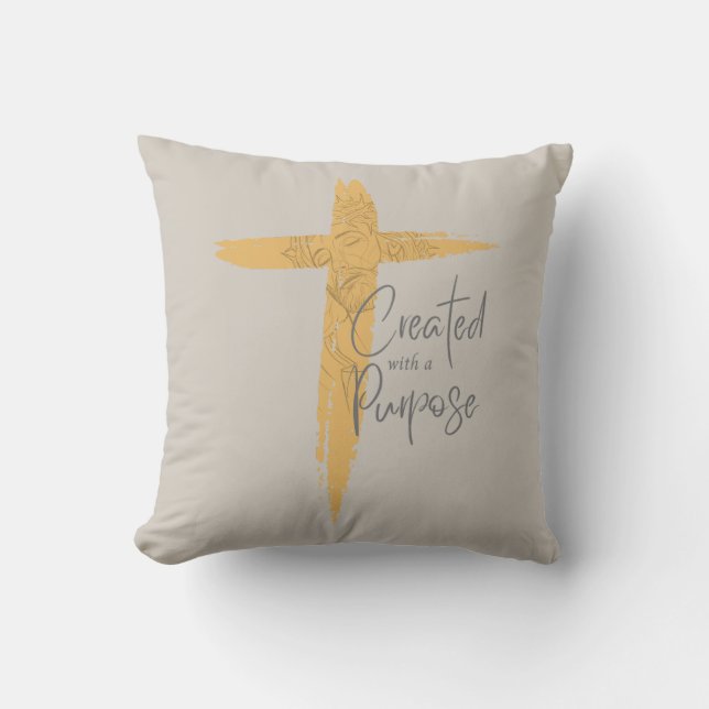 Gold Cross with Jesus Created With A Purpose   Cushion (Front)