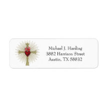 Gold Cross with Red Heart and Roses Religious