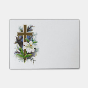 Gold Cross With White Flower Post-it Notes