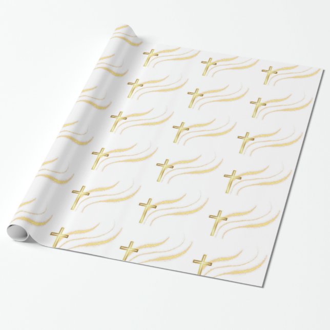Gold Cross Wrapping Paper (Unrolled)