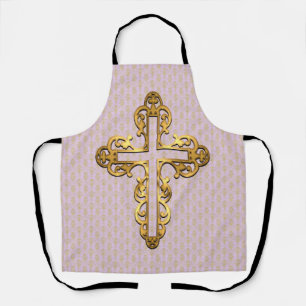 Gold Crosses and Gold Damask on Lilac Apron
